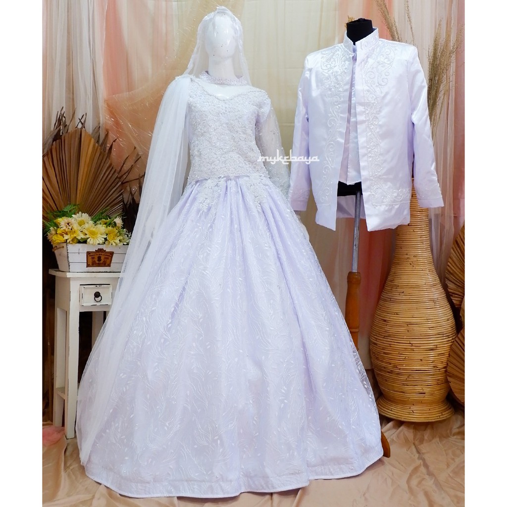 Jual SEPASANG GAUN PENGANTIN PUTIH / GAUN PERNIKAHAN G062 G063 / GAUN