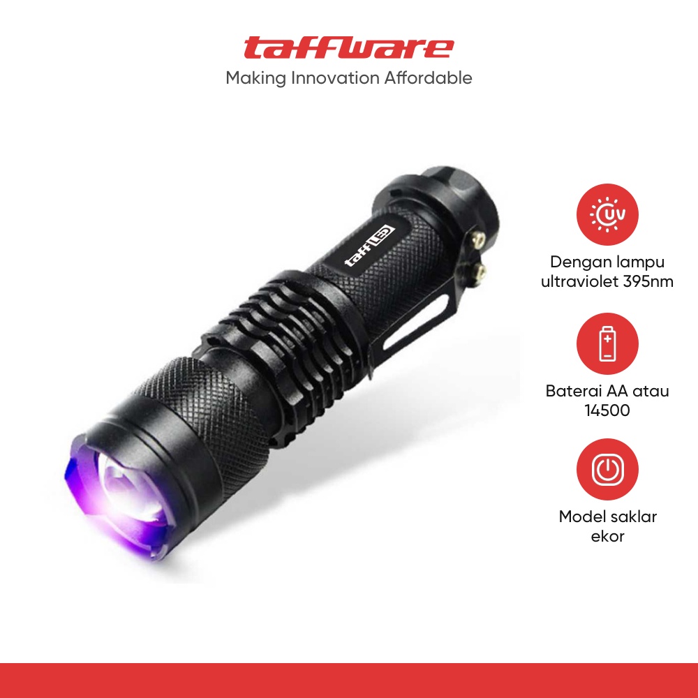 Jual TaffLED Senter LED 395nm Ultraviolet + Baterai + Charger + Box ...