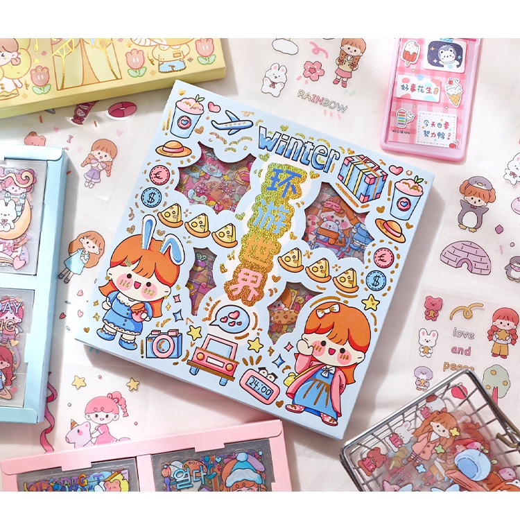 Jual [DZ] ST499 -100 Lembar Set Sticker PET DIY Scrapbook Stiker Hias