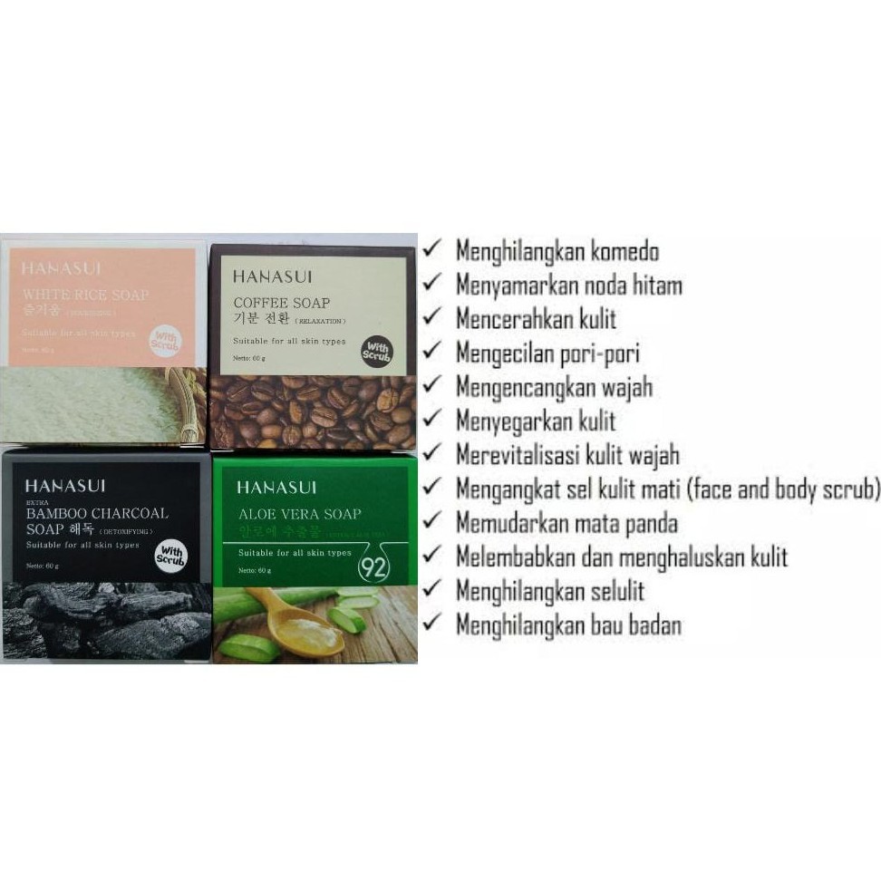Jual HANASUI SOAP COFEE, BAMBOO, RICE, ALOE 60G | Shopee Indonesia