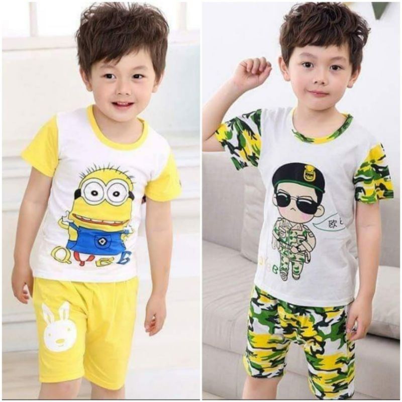 Jual Baju Setelan Rumah Santai Anak Cowok motif Minion, Army ukuran 1 ...
