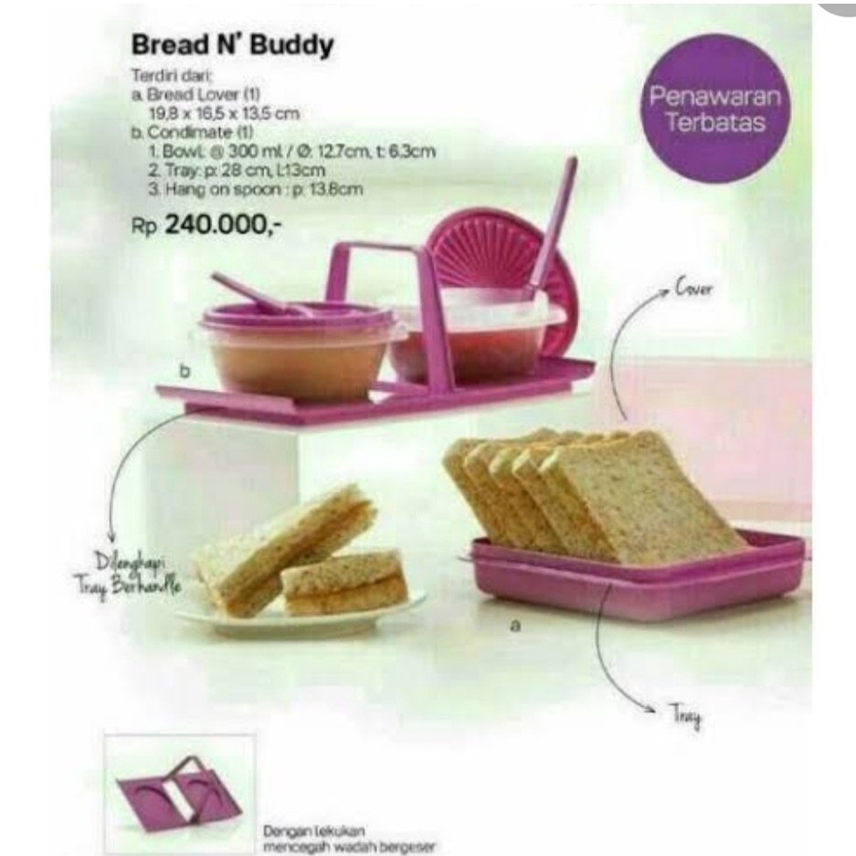 Jual Tupperware Bread N Buddy Set Tempat Makanan Roti Snack Permen