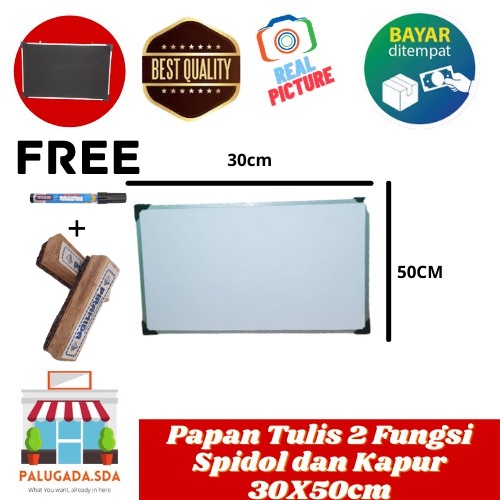 Jual Papan Tulis Whiteboard Dan Blackboard 2 Fungsi Spidol Kapur Tulis 30x50cm Free Spidol 0381