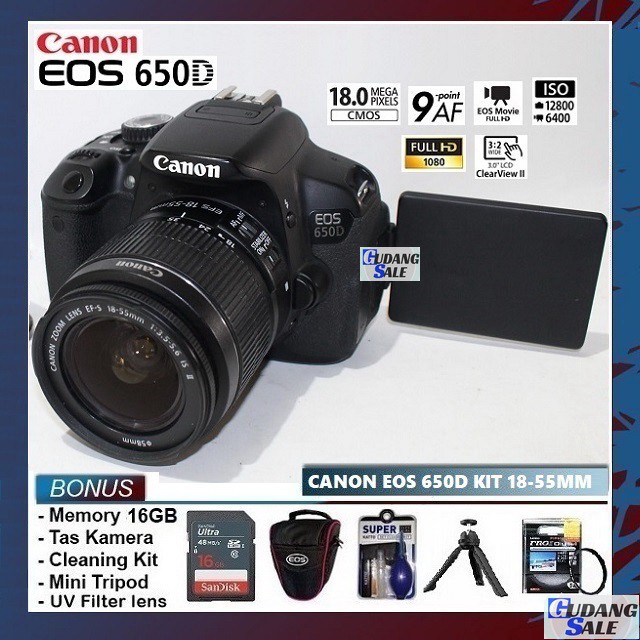 [NEW] KAMERA CANON EOS 650D LENSA KIT 18-55MM IS GARANSI TAHUN FREE  ACCESORIES CAMERA DSLR