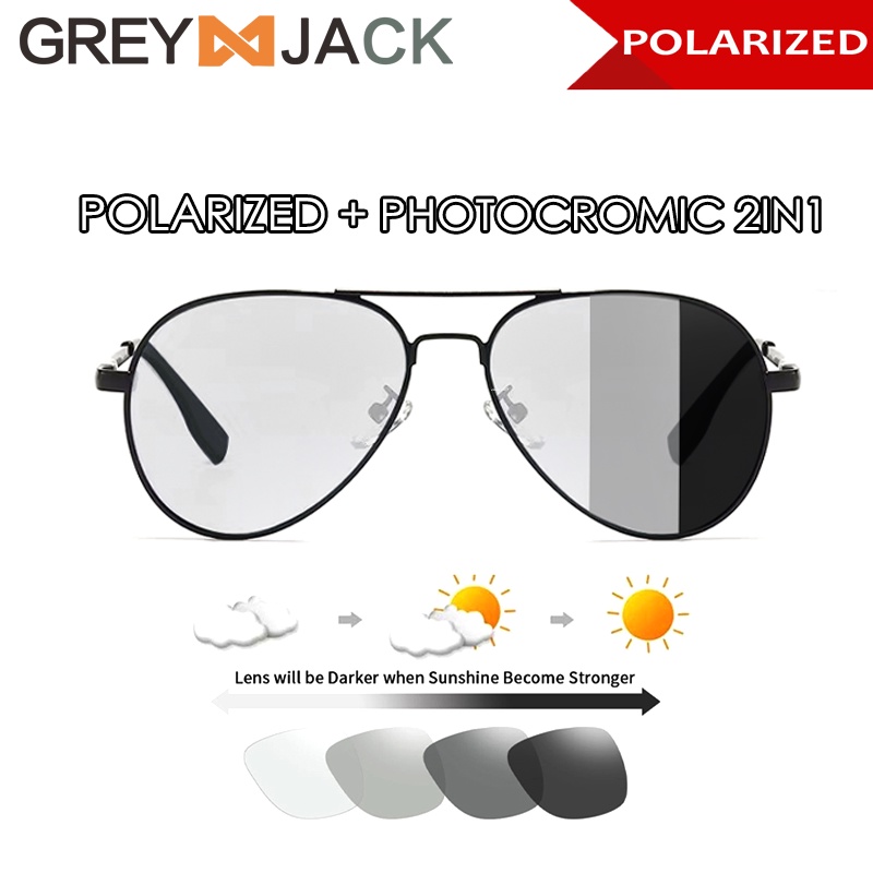 Jual Grey Jack Kacamata Photocromic Polarized 2IN1 Sunglasses Aviator ...