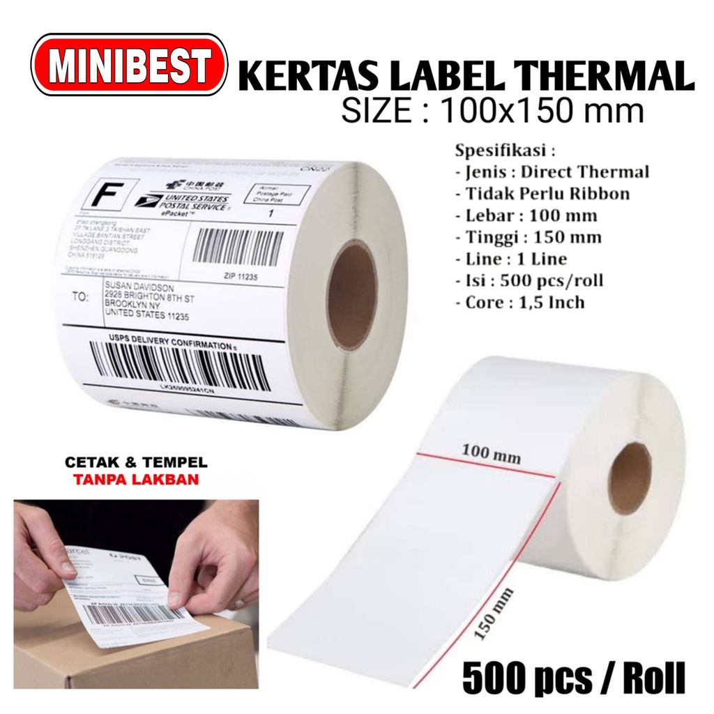 Jual Kertas Label Kertas Print Resi Job Thermal Tempel 100x150mm Dan