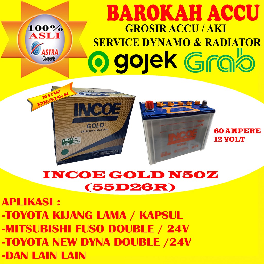 Jual AKI INCOE GOLD N50Z / 55D26R, 60 AH ASTRA OTOPARTS | Shopee Indonesia