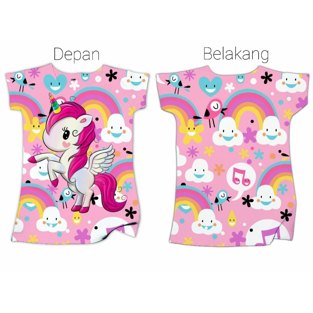 Kidz Too Short Sleeve Midi Dress Dada Unicorn Rok Warna Warni