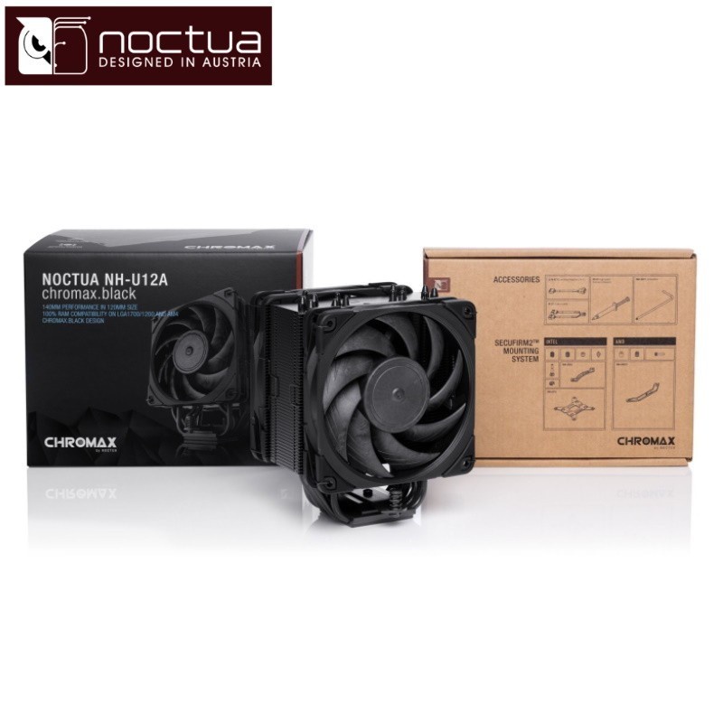Noctua NH-U12A chromax.black, 120mm Single-Tower Processorkoeler (Zwart