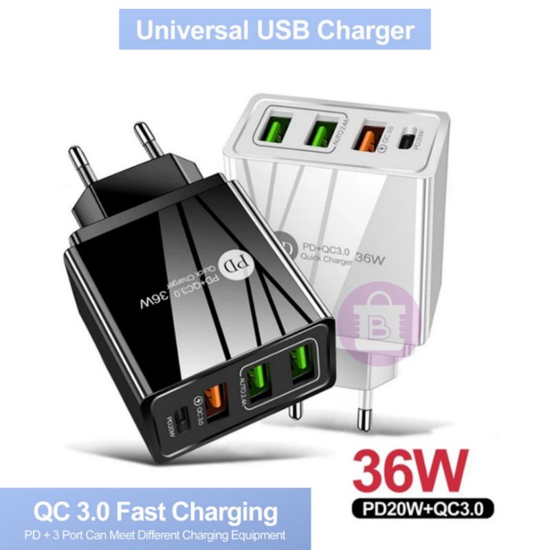 Jual Adaptor Kepala Charger 4 in 1 Fast Charging | USB 3.0 / TYPE C ...