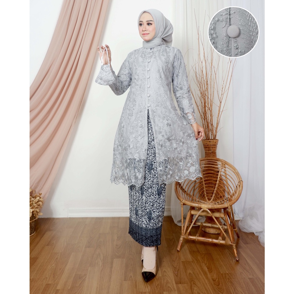 Jual Set Kebaya Tunik Kancing depan/ Tunik Brokat / Kebaya Modern