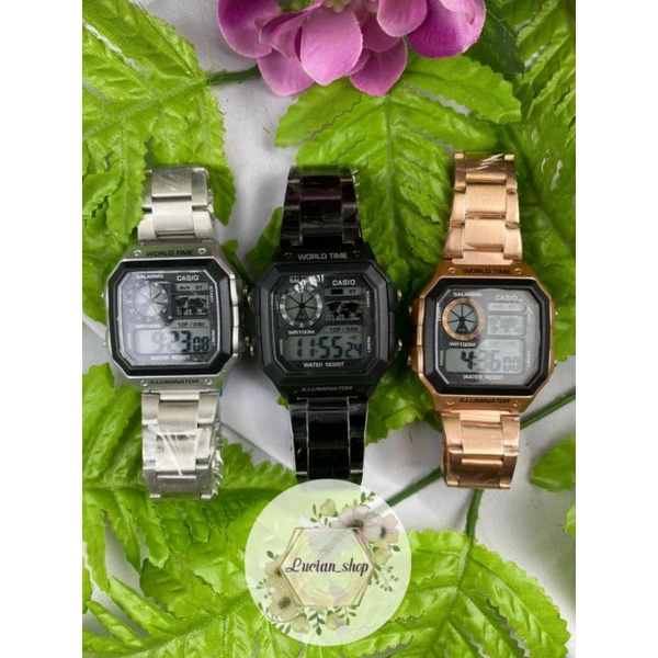 Jual JAM TANGAN CASIO AE1200 AE1200 WHD DIGITAL RANTAI STAINLESS ANTI