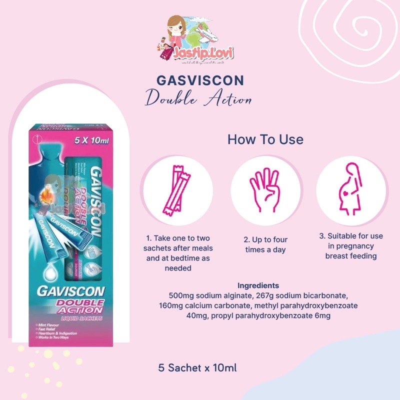 Jual Gaviscon Singapore Double Action Liquid Sachet Isi 5 sachet