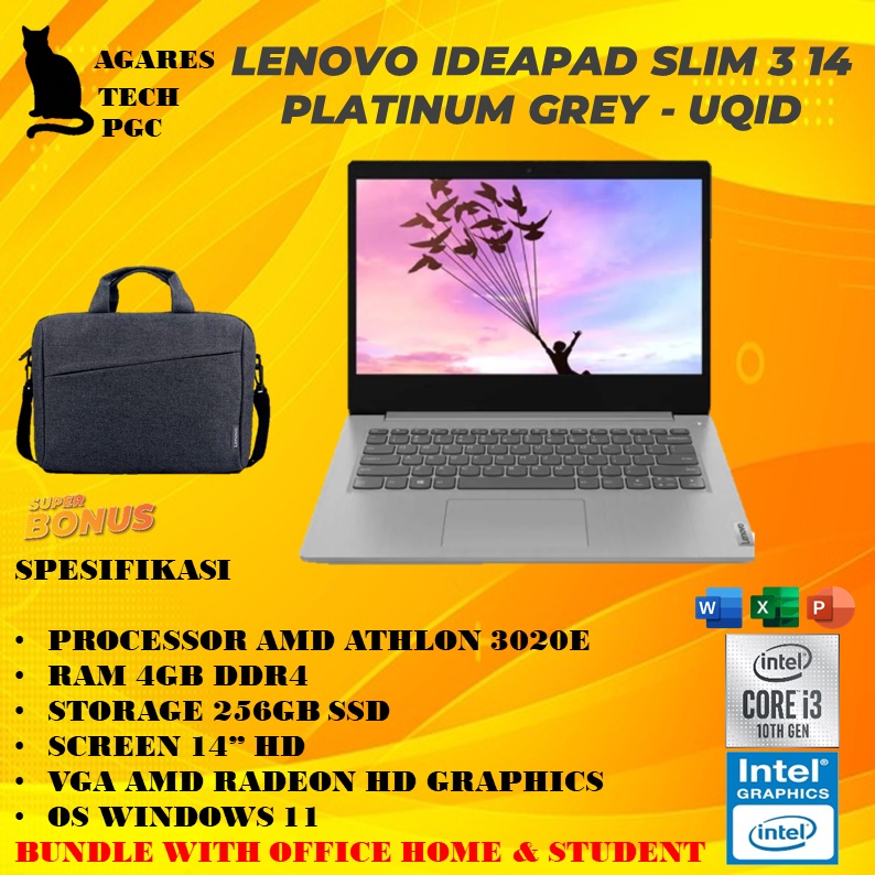 Jual Lenovo Ideapad Slim 3 14 Amd Athlon 3020e Ram 4gb 256gb Ssd Ohs 14hd Platinum Grey Uqid