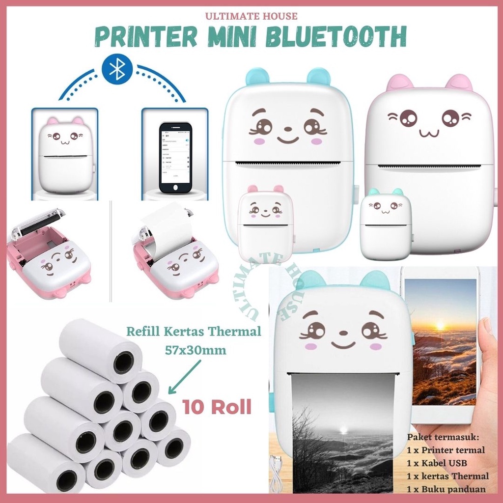 Jual Printer Mini Bluetooth Portable Cartoon Thermal Camera Kertas ...