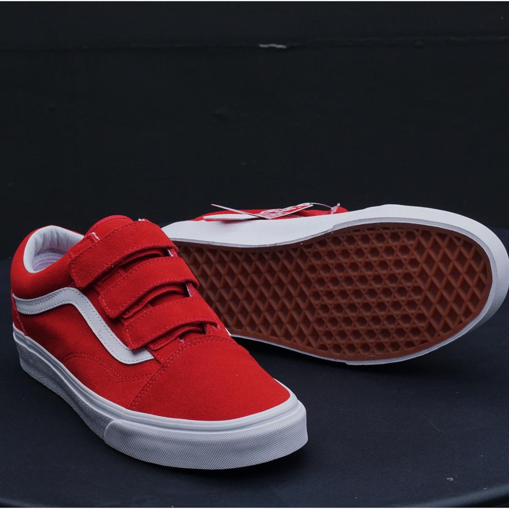 Vans Old Skool Velcro Suede Pop Red True White