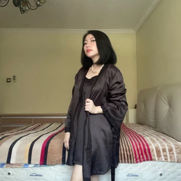 Baju Tidur Wanita Tanktop Dan Kimono Satin Anne Wintours Hitam A2101 71171 Kado Gift Renda Polos