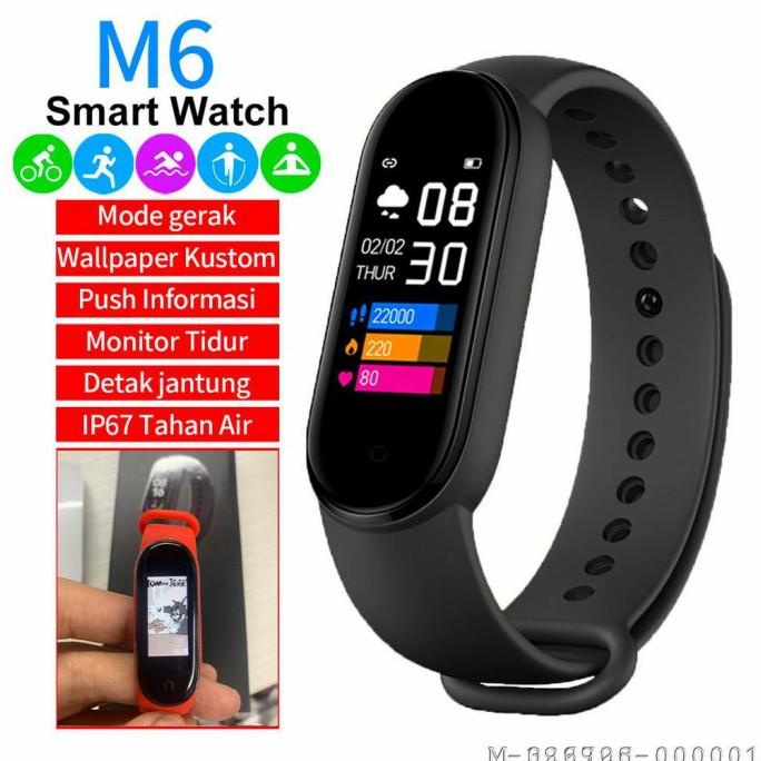 Jual Smartwatch Smartband Kustom Wallpaper Mi Band 6 Hitam Vkay2266