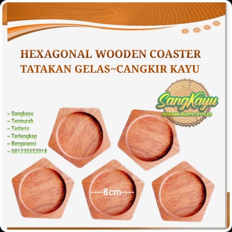 Jual Tatakan Kayu Gelas Kopi Tatakan Kayu Mahoni Jati Wood Coaster Hexagona Kayu Mahoni 9316