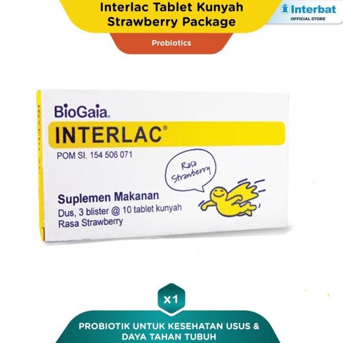 Jual Interlac Probiotik Tablet Kunyah Strawberry - 3 blister @10 tablet ...