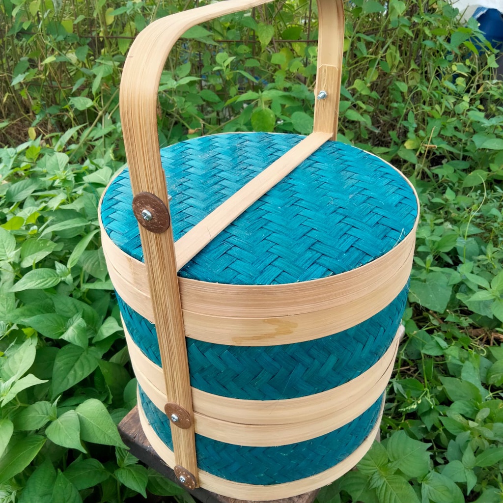 Jual Rantang bambu warana ukuran 25cm susun 2 wadah makanan food box ...