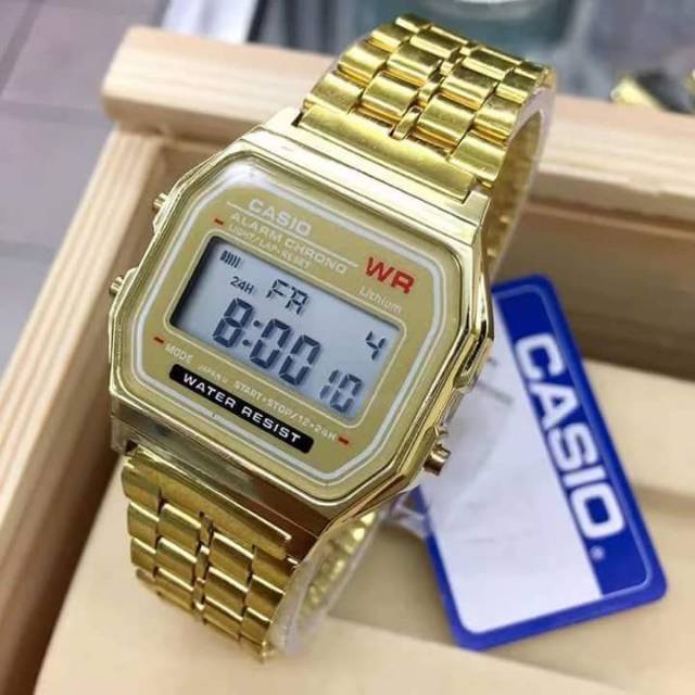 Jual Jam Tangan Pria Wanita Casio A158W Unisex Digital Rantai Gold F