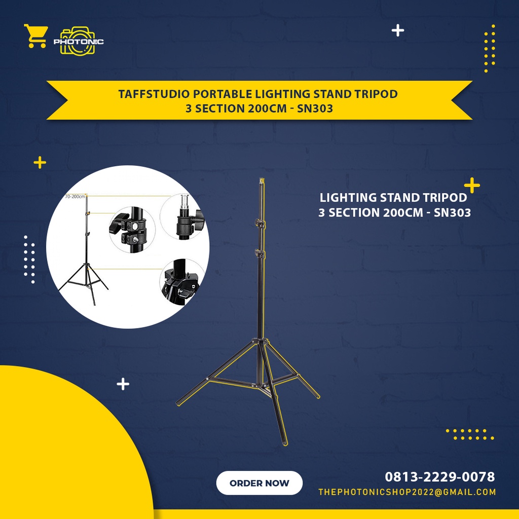Jual TaffSTUDIO Portable Lighting Stand Tripod 3 Section 200cm - SN303 ...