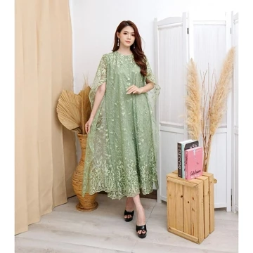 (SUPLIER) Long Dress Nagita Brukat Tile Bordir Mutiara Gliter LongDress Tille Tulle Brokat