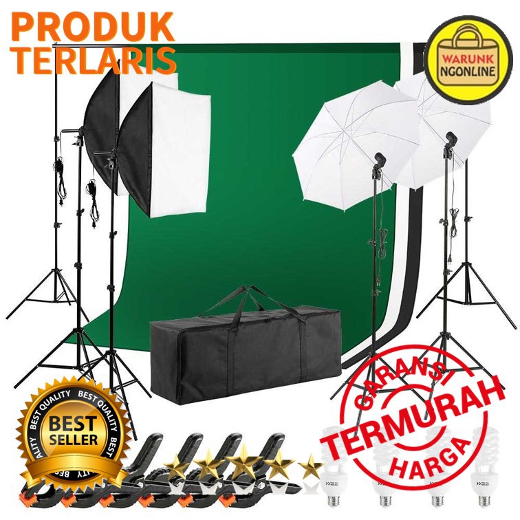 Jual Paket set alat foto studio terlengkap - with backdrop | Shopee ...
