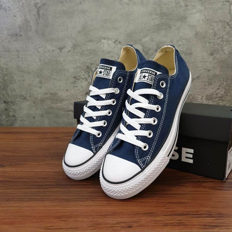 Converse Allstar Classic Low Sepatu Sneakers Alstar Convers Pendek Warna  Navy Biru Bahan Canvas