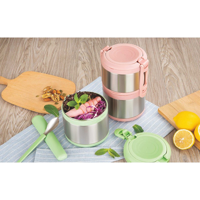 Jual TEMPAT BEKAL TEDEMEI 6572 SOUP CUP 2 SUSUN STAINLESS STEEL ANTI TUMPAH HIJAU BIRU PINK