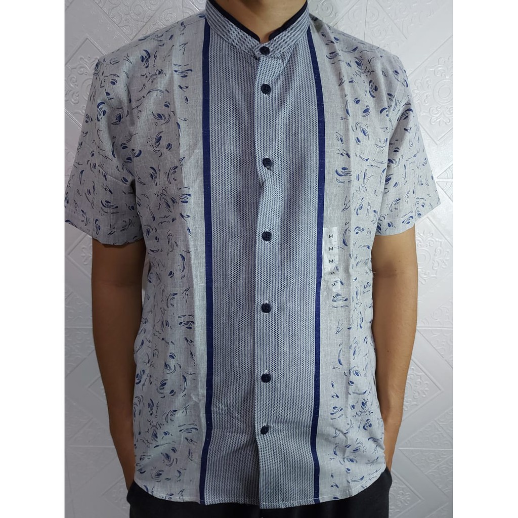 M/L/XL-/Baju Koko LENGAN PENDEK/D3T4ILS/ABU CORAK