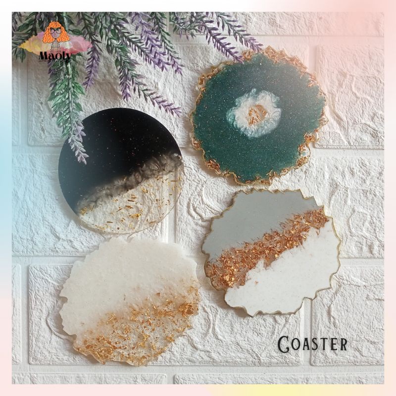 Jual 9cm Coaster Round Aestethic Tatakan Bulat Set Tutup Gelas Resin Custom Isian Mahar Display 9095