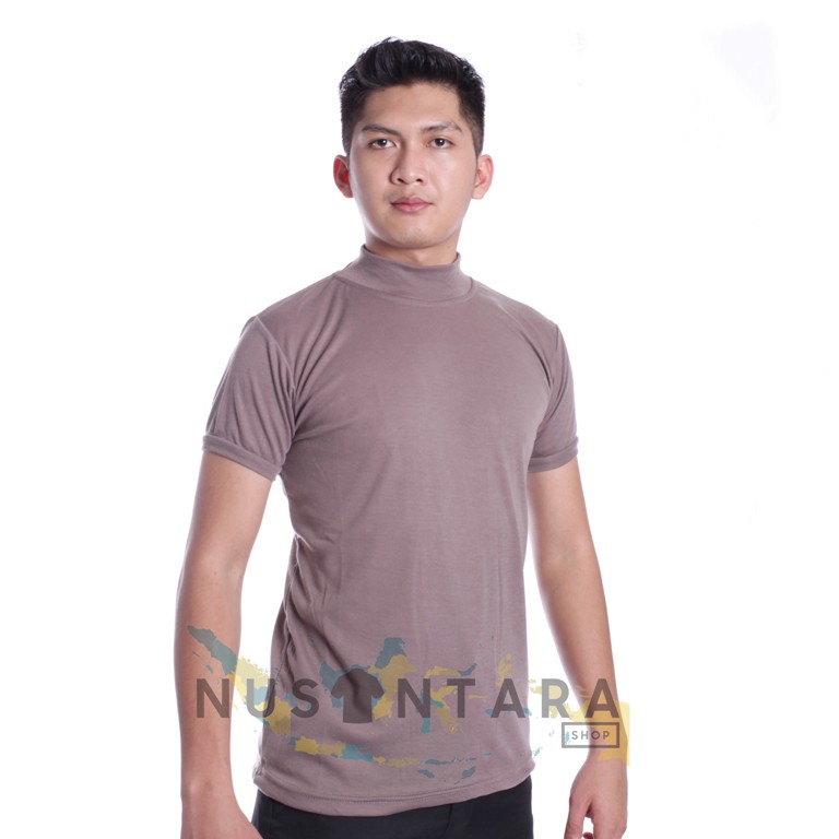 Jual Kaos Polos Kerah Tinggi Cream Coklat Hitam Army Putih Navy Kaos