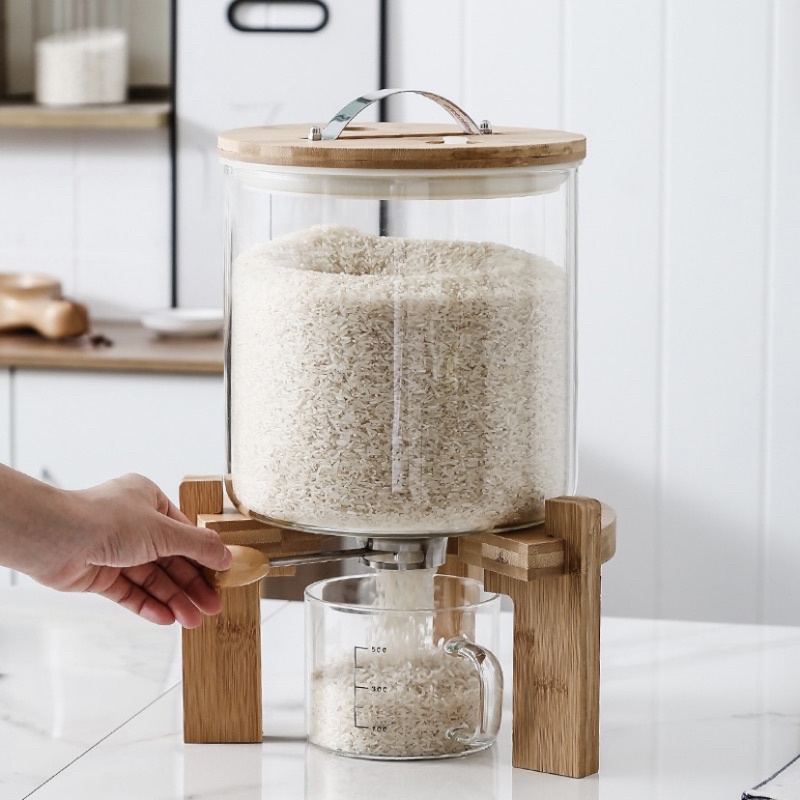 Jual [READY STOCK] Dispenser Beras Kaca 5L - WOODEN RICE DISPENSER ...