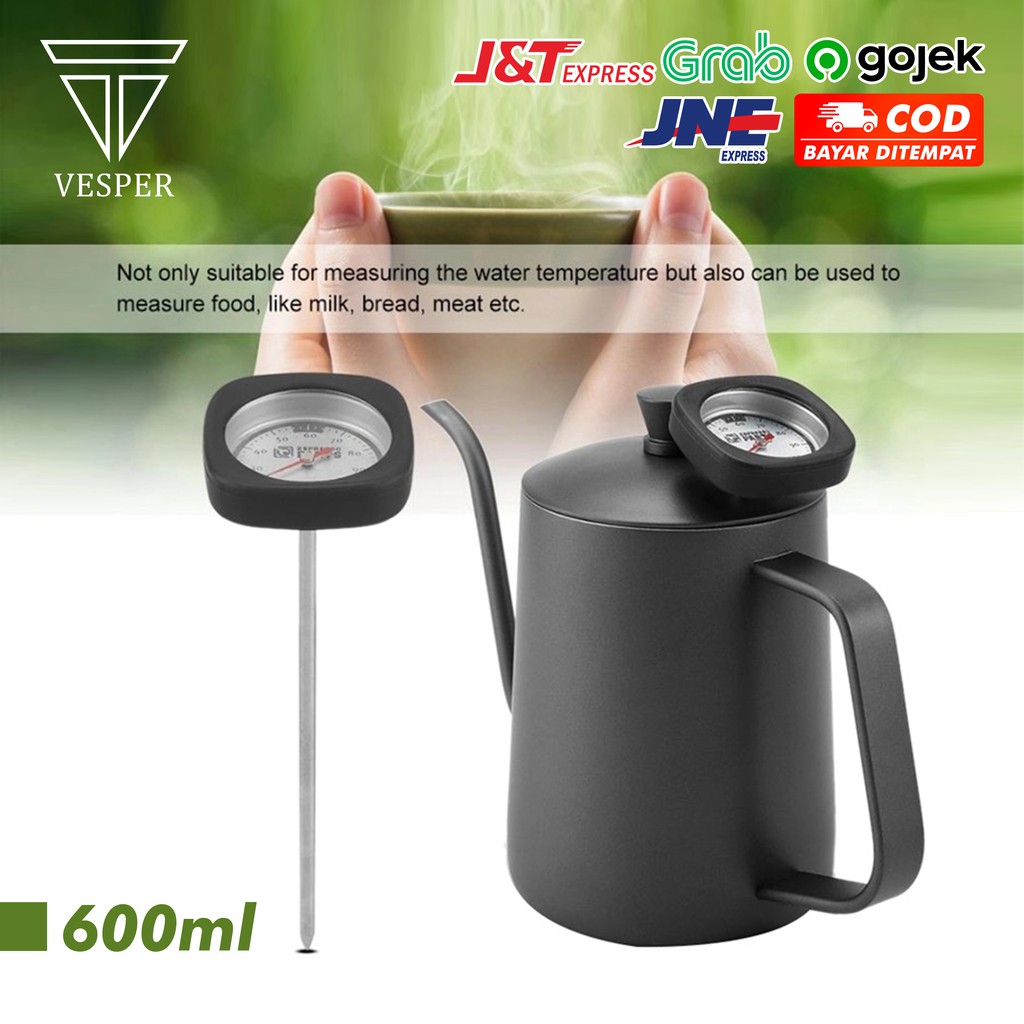 Jual Teko Gooseneck Thermometer Hitam Teflon 600ml Teko Kopi V60 Leher Angsa Black Hitam 2927