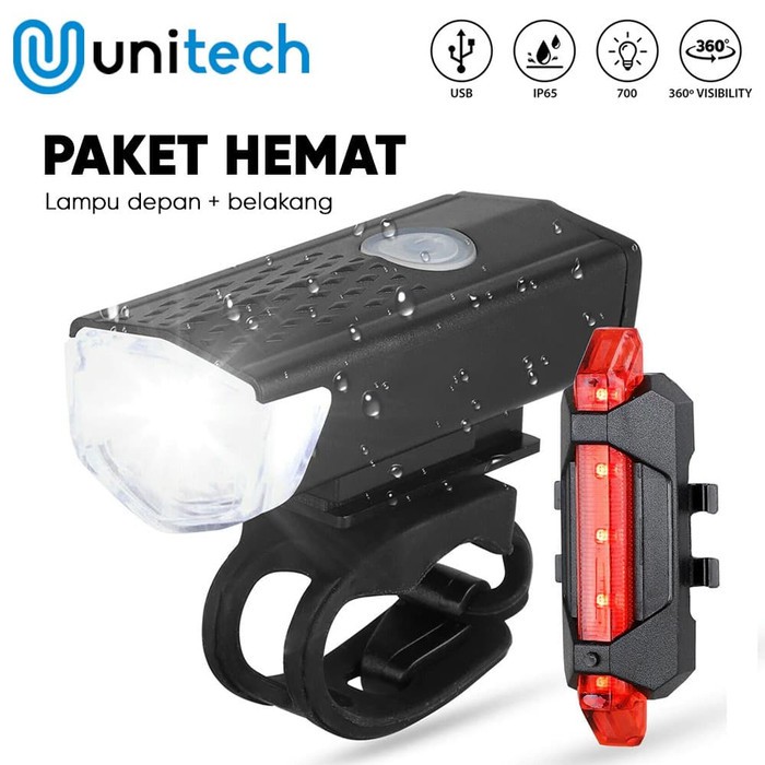 Jual Lampu Sepeda Led Light Depan Dan Belakang Rechargeable Anti Air