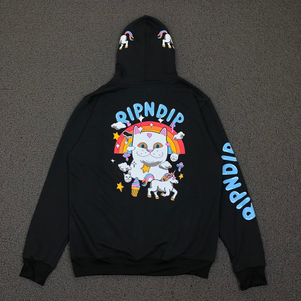 Hoodie Ripndip Rip n Dip Cat Unicorn Printed Back Printed Black