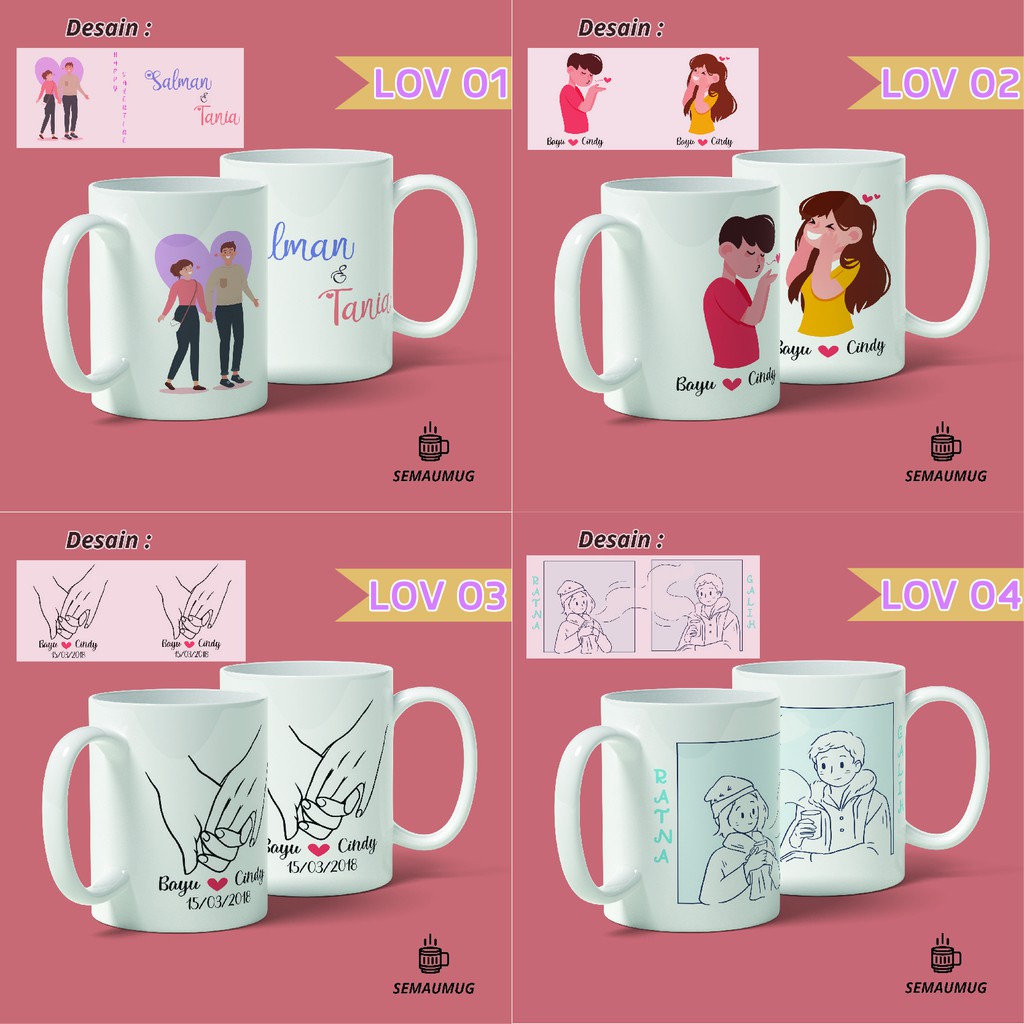 Jual Mug Couple Kado Pasangan Pacar Bisa Request Nama And Ucapan Gelas Cangkir Print Custom 3661