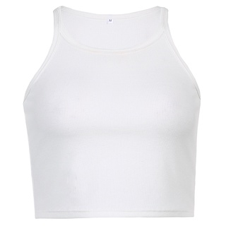 Casual White Sleeveless Cotton Cami Top Women Fashion Ribbed Crop