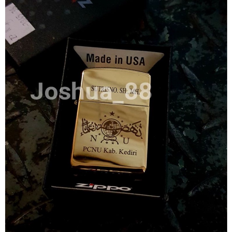 Jual Korek Api Zippo Custom Ukir Logo Nu Nahdlatul Ulama Gold Gratis