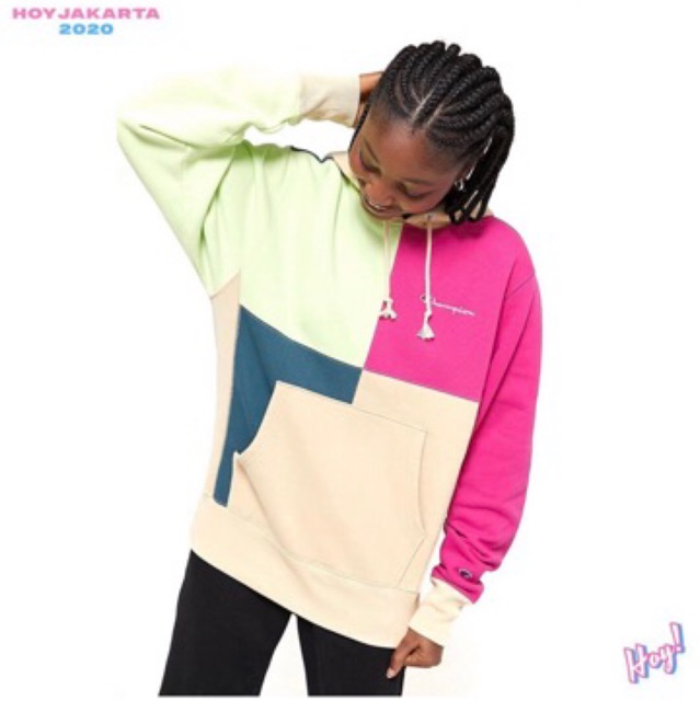 Jual Champion x Urban Outfitters Reverse Weave Color Block Hoodie Sweatshirt Colour Multi Color Shopee Indonesia