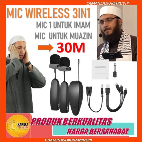 Mic Microphone Wireless Untuk Imam Masjid Muazin 3 in 1