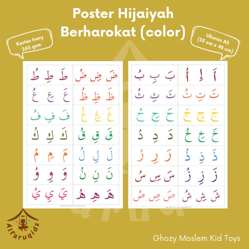 Jual POSTER HURUF HIJAIYAH BERHAROKAT (COLOUR)| 1 SET POSTER HIJAIYAH