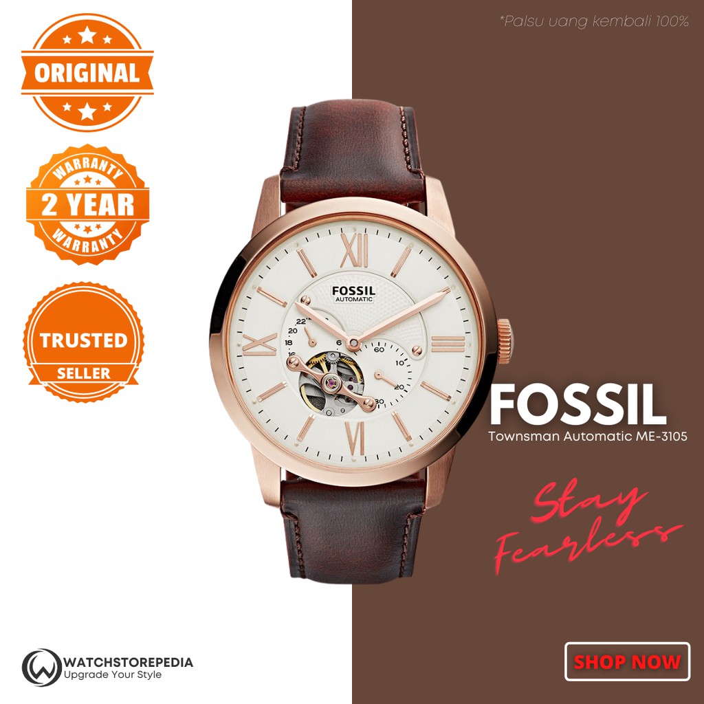 Jual Jam Tangan Pria Fossil ME3105 Townsman Cream Dial Brown Leather ...