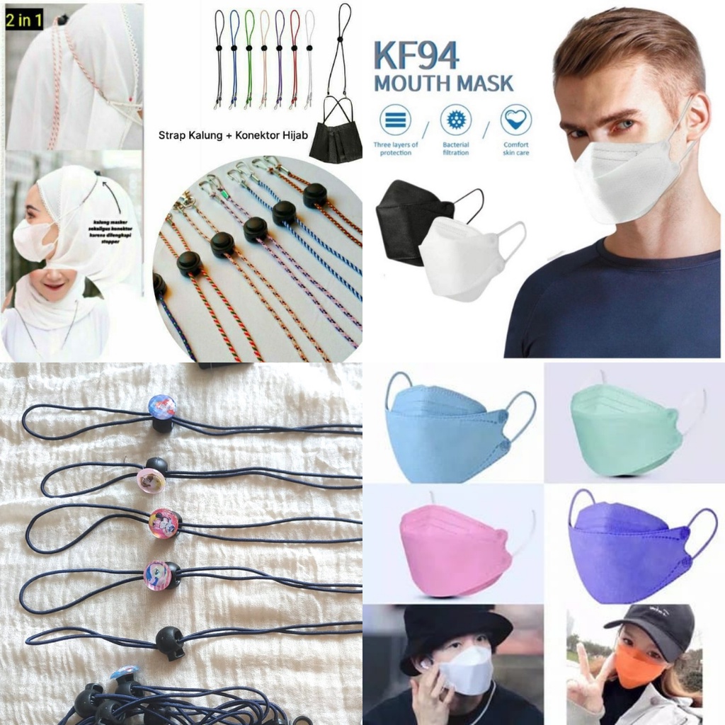 Jual Tali Masker Hijab 2in1 dan Masker kf94 10pcs Murah Strap Masker ...