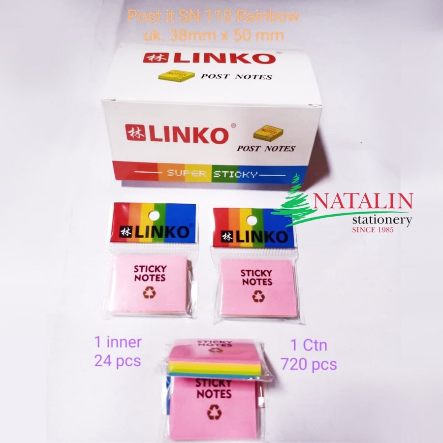 Jual STICKY NOTE ( 38x50 mm ) Rainbow ( SN-110 ) LINKO | Shopee Indonesia