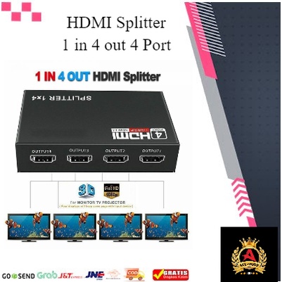 Jual HDTV Splitter 1 in 4 out 4 Port Hub Split dengan Adaptor 1080P ...