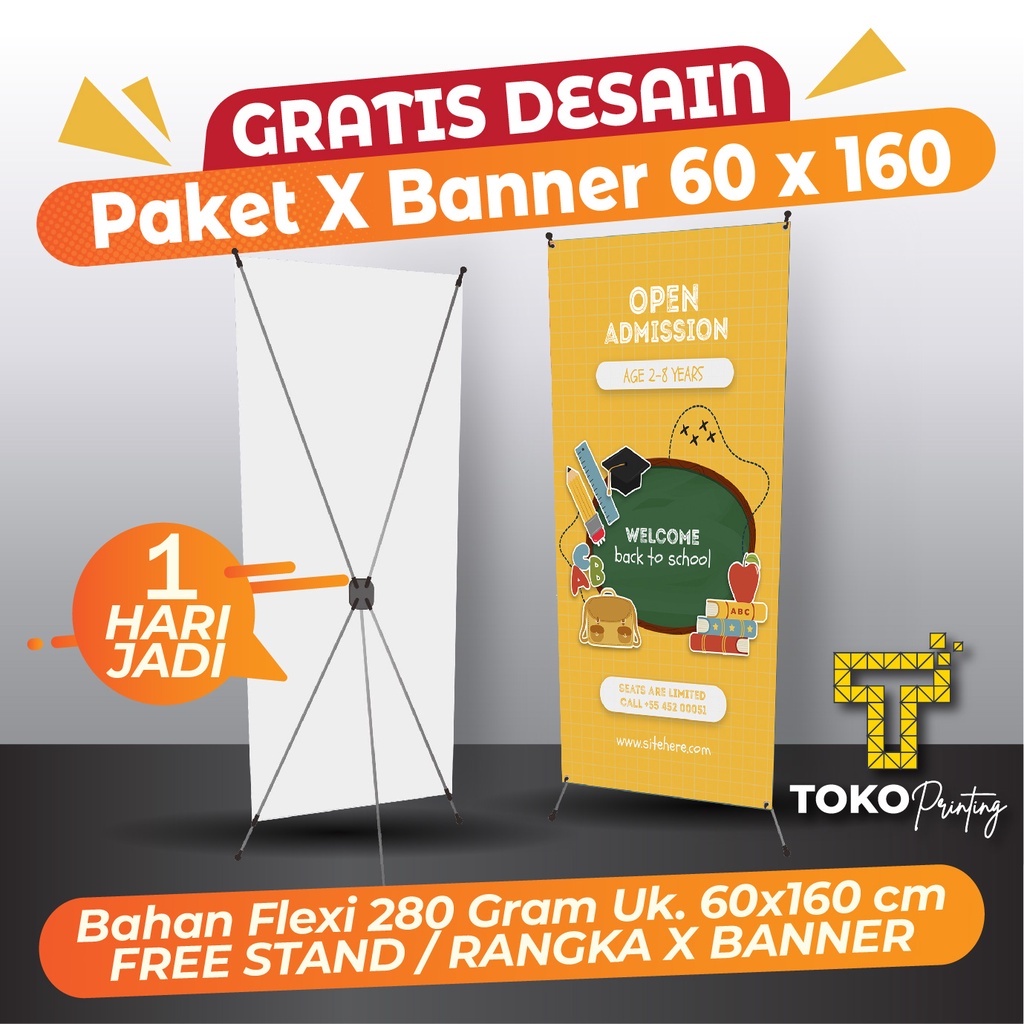 Jual X BANNER 60X160 GRATIS DESAIN / X BANNER CUSTOM + TIANG / RANGKA X ...