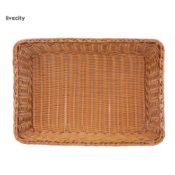 Jual Livecity Rectangle Simulation Rattan PP Bread Display Basket Food